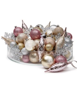 Holiday Lane - Shimmer and Light Set of 100 Shatterproof Metallic & Pink Assorted Ornaments