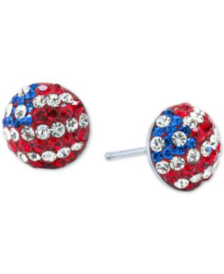 Macy's - Red, White, & Blue Cubic Zirconia Pav&eacute; Flag Stud Earrings in Sterling Silver