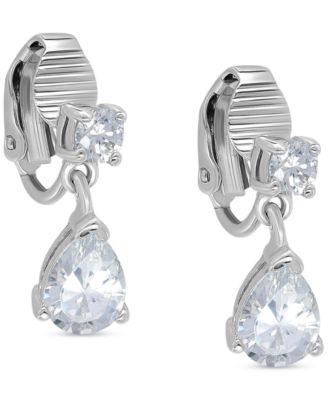 Giani Bernini - Cubic Zirconia Pear-Shape Clip-On Drop Earrings in Sterling Silver