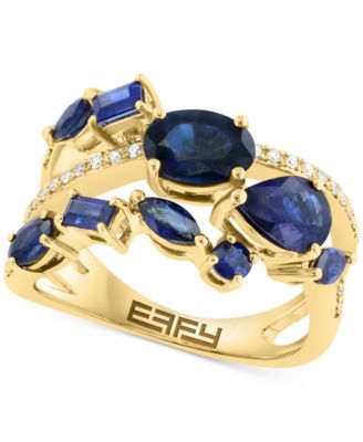 EFFY Collection - Sapphire (2-5/8 ct. t.w.) & Diamond (1/10 ct. t.w.) Openwork Cluster Ring in 14k Gold