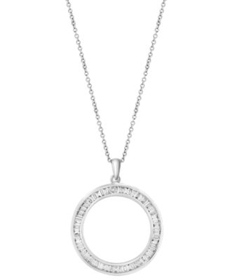 EFFY Collection - Diamond Baguette Open Circle 18" Pendant Necklace (1-1/20 ct. t.w.) in 14k White Gold