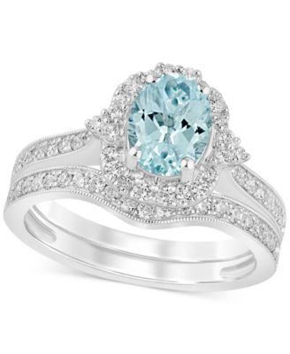 Macy's - Aquamarine (1-1/8 ct. t.w.) & Diamond (1/2 ct. t.w.) Bridal Set in 14k White Gold