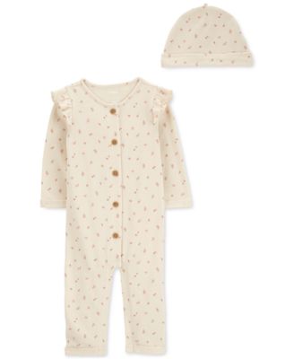 Carter's - Baby Girls 2-Pc. Printed Jumpsuit & Beanie Set