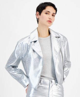 BOSS Orange - Women's Metallic Croc-Embossed Moto Jacket