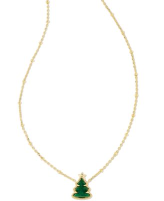 Kendra Scott - Gold-Tone Green Quartzite Christmas Tree Adjustable Pendant Necklace, 14" + 4" extender