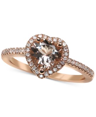 Macy's - Morganite (1 ct. t.w.) & Diamond (1/6 ct. t.w.) Heart Halo Ring in 14k Rose Gold
