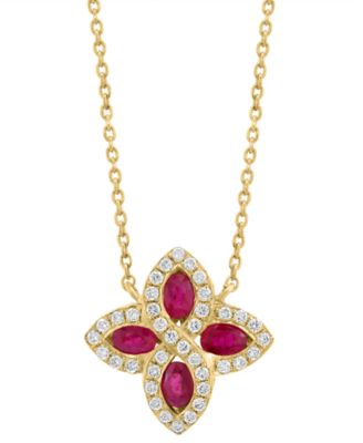 EFFY Collection - Ruby (7/8 ct. t.w.) & Diamond (1/4 ct. t.w.) Flower 18" Pendant Necklace in 14k Gold