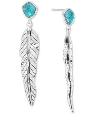 Macy's - Turquoise & Feather Linear Drop Earrings in Sterling Silver