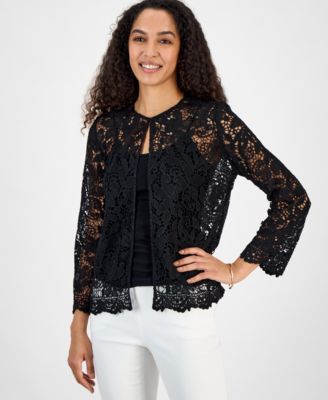 Kasper - Women's Lace Open-Front 3/4-Sleeve Jacket