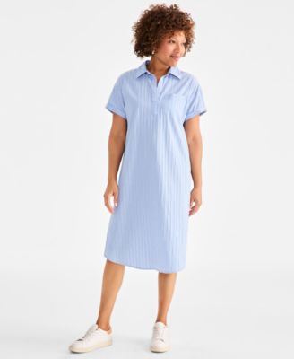 Style & Co - Petite Cotton Striped Short-Sleeve Popover Dress