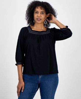 Style & Co - Women's Smocked Square-Neck Top