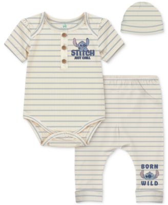 Disney - Baby Boys 3-Pc. Stitch Stripe Bodysuit, Pants & Hat Set