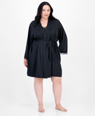 I.N.C. International Concepts - Plus Size Lace-Trim Satin Wrap Robe
