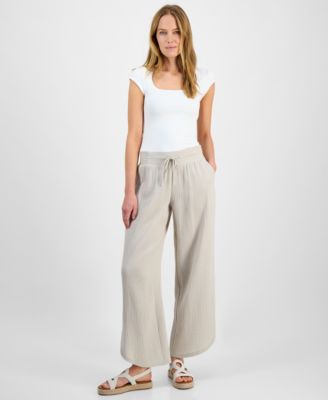 JM Collection - Women's Cotton Tulip-Hem Gauze Pants, Exclusively at Macy's