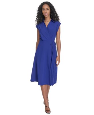 Calvin Klein - Petite Surplice-Neck Gauze Midi Dress