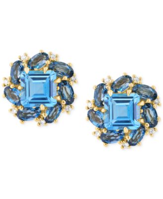 EFFY Collection - Blue Topaz (3-3/4 ct. t.w.), London Blue Topaz (3-5/8 ct. t.w.) & Diamond (1/10 ct. t.w.) Stud Earrings in 14k Yellow Gold