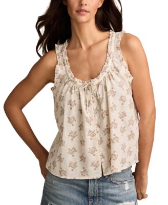 Lucky Brand - Women's Floral Print Button-Front Sleeveless Top