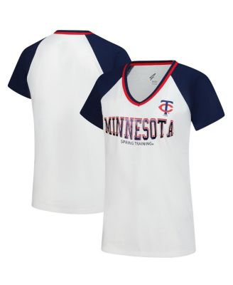 G-III 4Her by Carl Banks - Women's White/Navy Minnesota Twins Ball Park Raglan V-Neck T-Shirt