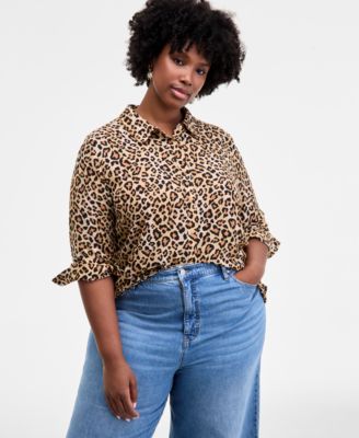 On 34th - Trendy Plus Leopard-Print Button-Front Shirt