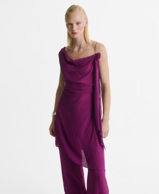 MANGO - Women's Flower Detail Long Satin Top