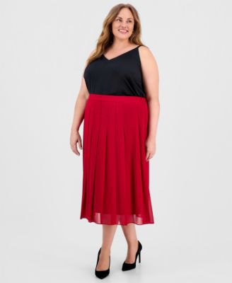 Kasper - Plus Size Pull-On Pleated Midi Skirt
