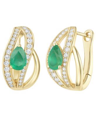 Macy's - Emerald (5/8 ct. t.w.) and Diamond (1/3 ct. t.w.) Drop Earrings in 14K Gold (also in 14K White Gold Sapphire & 14K Gold Ruby)