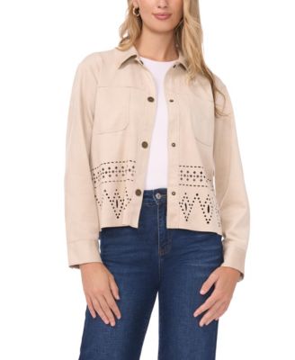 Vince Camuto - Women's Collar Button-Down Eyelet Hem Jacket
