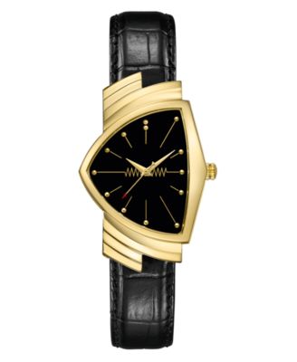 Hamilton - Unisex Swiss Ventura Black Leather Strap Watch 32.3x50.3mm