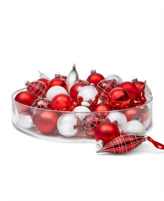 Holiday Lane - Christmas Cheer Set of 48 White & Red Glass Ball & Drop Ornaments