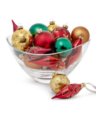 Holiday Lane - Evergreen Dreams Set of 22 Red, Gold & Green Glass Ball & Drop Ornaments