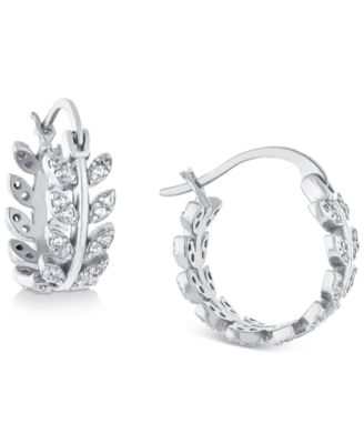 Giani Bernini - Cubic Zirconia Leaf-Inspired Small Hoop Earrings, 0.5"