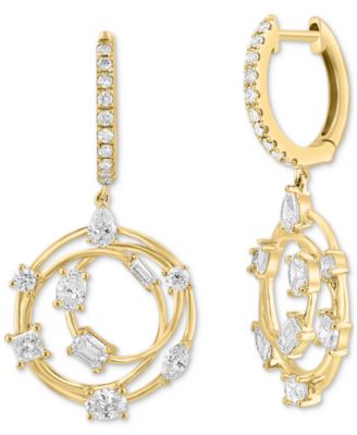 EFFY Collection - Diamond Multi-Cut Interlocking Circle Dangle Hoop Earrings (1 ct. t.w.) in 14k Gold