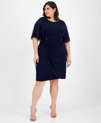 Connected - Plus Size Draped Flutter-Sleeve Sheath Dress
