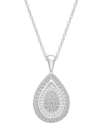 Macy's - Diamond Cluster Pear-Shape 18" Pendant Necklace (1/2 ct. t.w.) in 14k White Gold