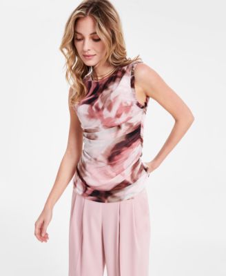 Bar III - Women's Sleeveless Watercolor Mesh Top