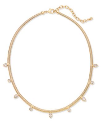 On 34th - Gold-Tone Crystal Snake Chain Collar Necklace, x" + x" extender