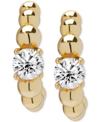 Macy's - Lab Grown White Sapphire (5/8 ct. t.w.) Beaded Half Hoop Earrings in 14K Gold Over Sterling Silver