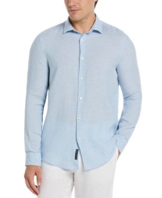 Perry Ellis - Men's Solid Long Sleeve Linen Button-Front Shirt