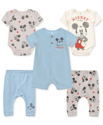 Disney - Baby Boys Mickey Mouse Bodysuits, Romper & Pants, 5 Piece Set