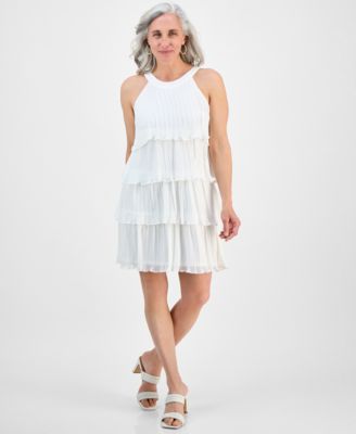 Robbie Bee - Petite Pleated Tiered Chiffon A-Line Dress