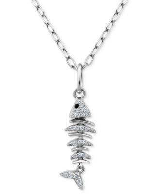 Giani Bernini - Cubic Zirconia Fishbone Pendant Necklace, 16" + 2" extender