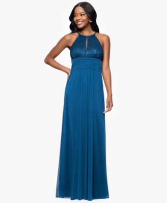 B&A By Betsy and Adam - Petites Lace Long Halter Dress
