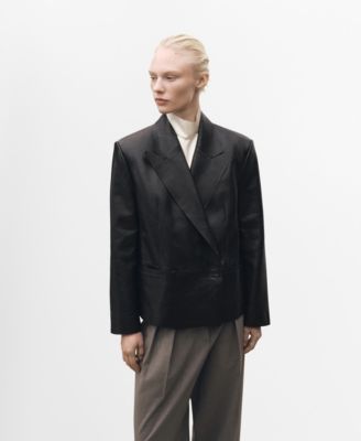 MANGO - Women's Double-Breasted Leather Jacket