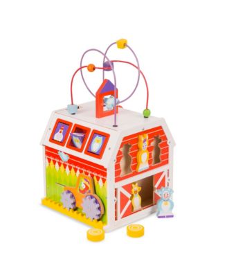 Melissa and Doug - First Play Slide, Sort Roll Wooden Activity Barn with Bead Maze, 6 Wooden Play Pieces 11.75” x 11.75” x 20” Assembled