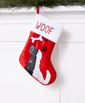 Holiday Lane - Double-Sided Sequin "Woof" Dog Stocking