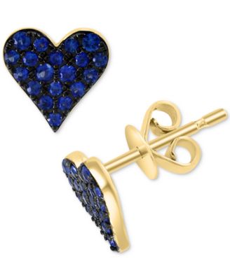 EFFY Collection - Sapphire Pav&eacute; Heart Stud Earrings (1/3 ct. t.w.) in 14k Gold