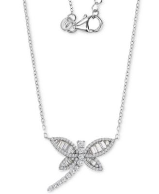 Macy's - Cubic Zirconia Baguette & Round Dragonfly Pendant Necklace in Sterling Silver, 18" + 2" extender
