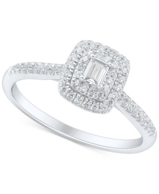Macy's - Diamond Emerald-Cut Halo Engagement Ring (1/3 ct. t.w.) in 14k White Gold