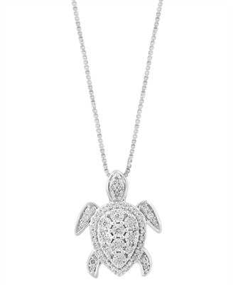 EFFY Collection - Diamond Sea Turtle 18" Pendant Necklace (1/4 ct. t.w.) in Sterling Silver