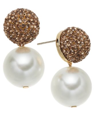 On 34th - Silver-Tone Pav&eacute; Fireball & Imitation Pearl Drop Earrings